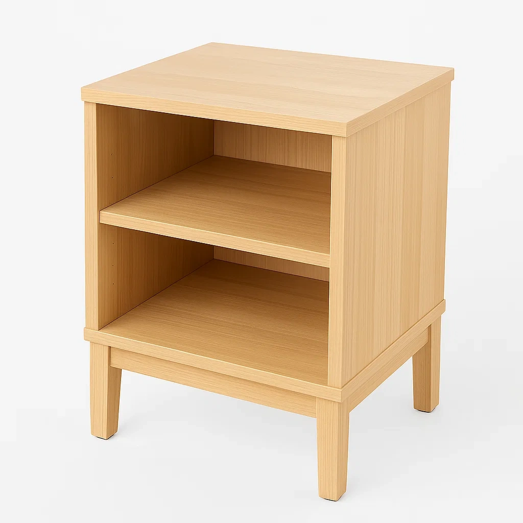 Comodino in legno di betulla con due ripiani aperti