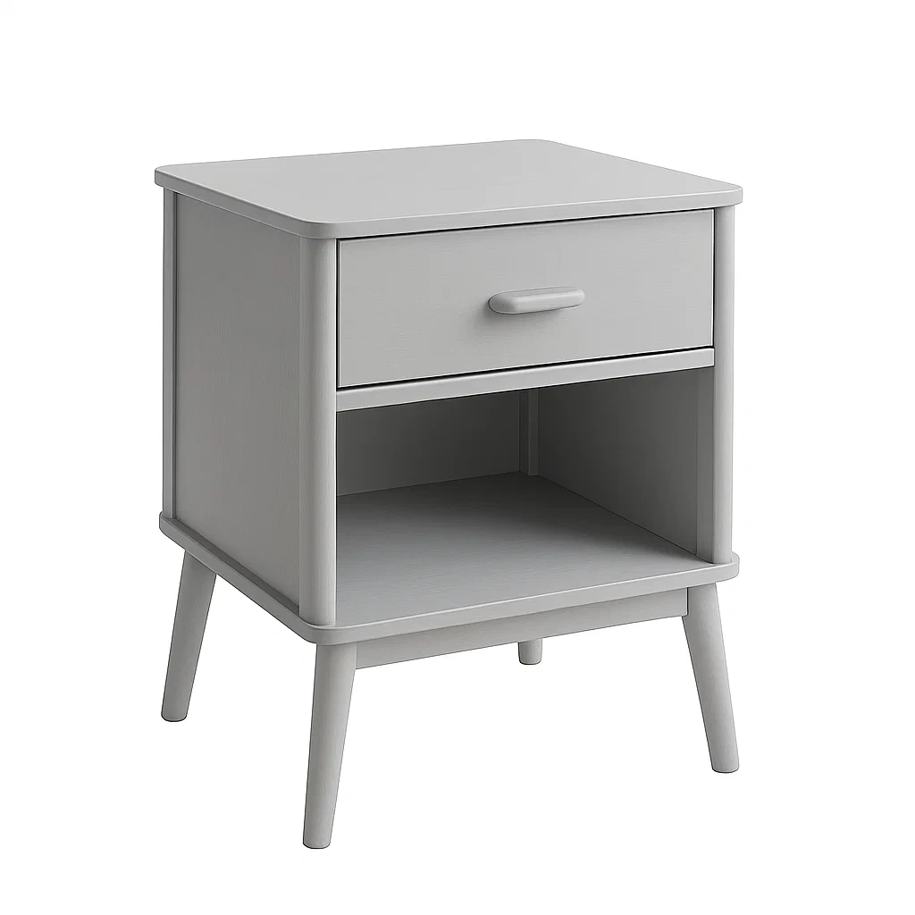 Comodino in legno grigio con cassetto e ripiano 45×35×55 cm