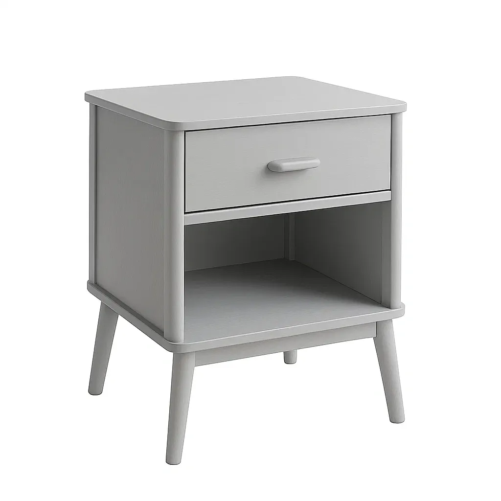 Comodino in legno grigio con cassetto e ripiano 45×35×55 cm