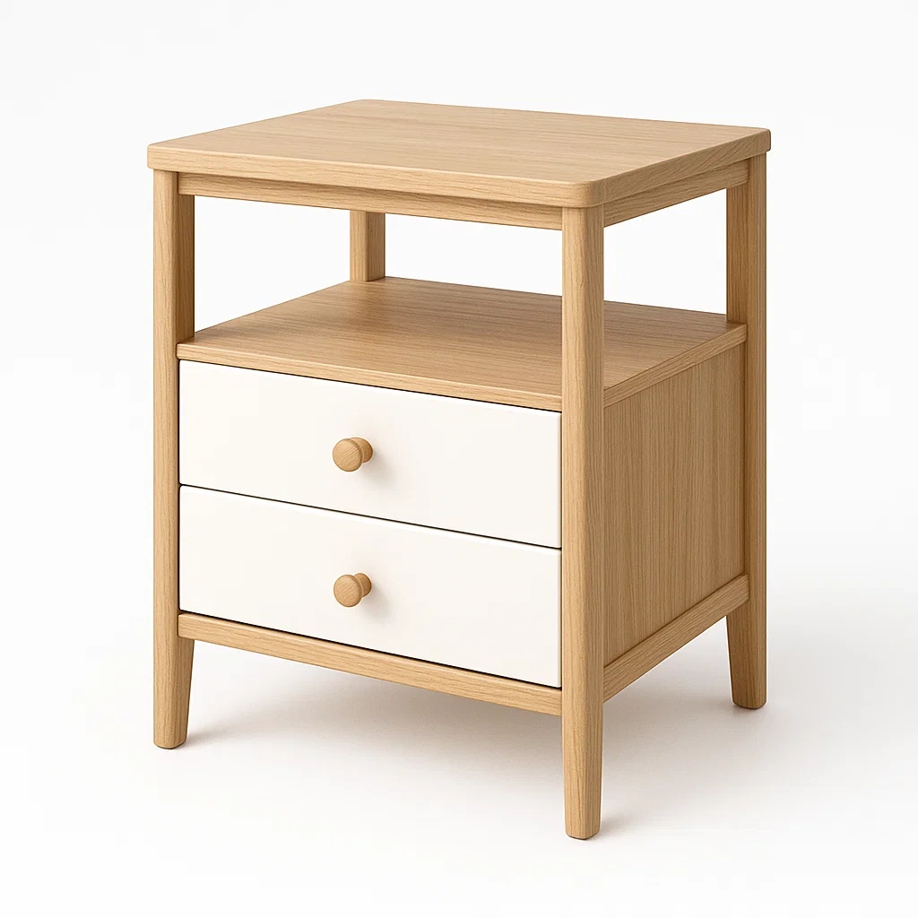 Comodino in legno e MDF con due cassetti 40×35×60 cm