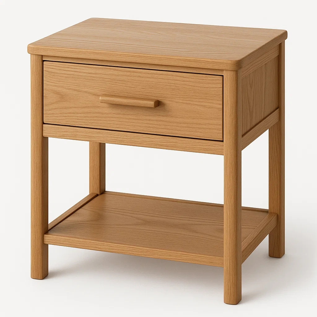 Comodino in legno di quercia con cassetto 40×30×55 cm