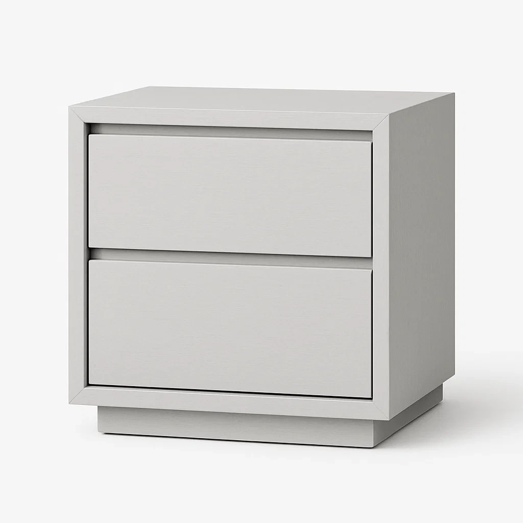 Comodino in legno composito grigio con due cassetti 60×40×50 cm