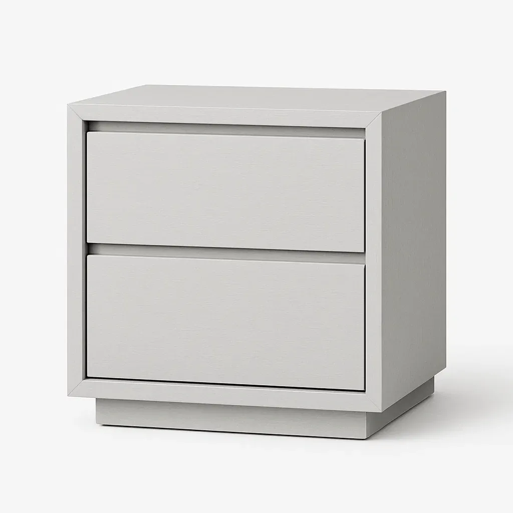 Comodino in legno composito grigio con due cassetti 60×40×50 cm