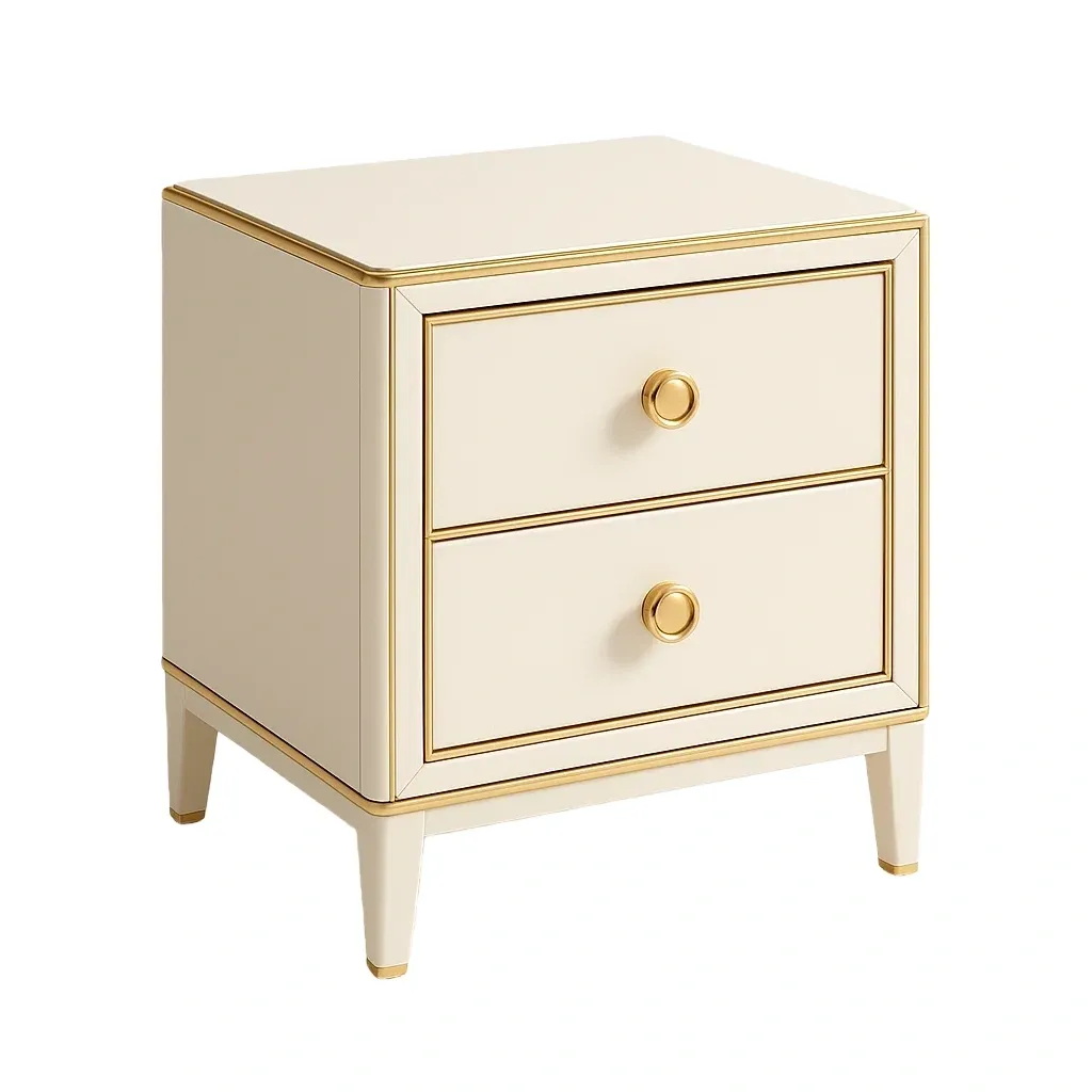 Comodino a due cassetti in MDF bianco/oro