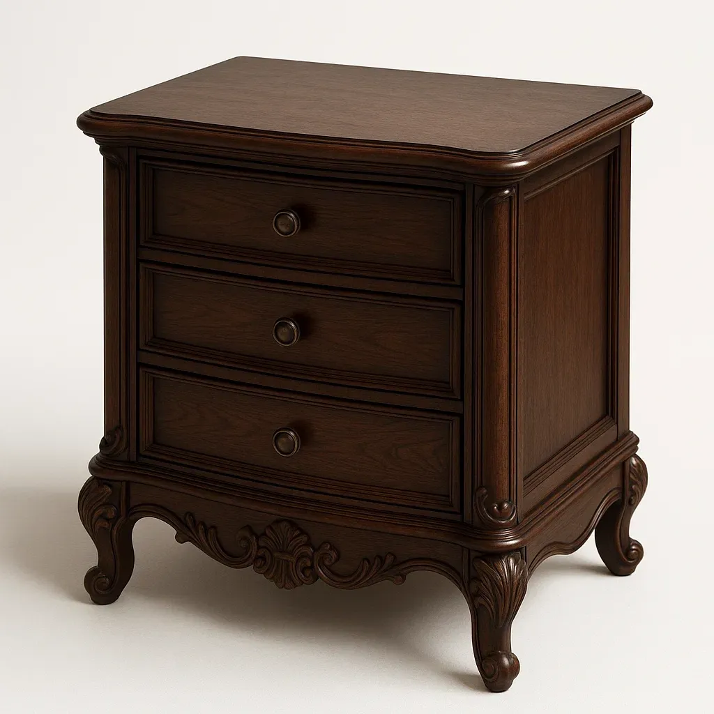 Comodino in legno massello con tre cassetti