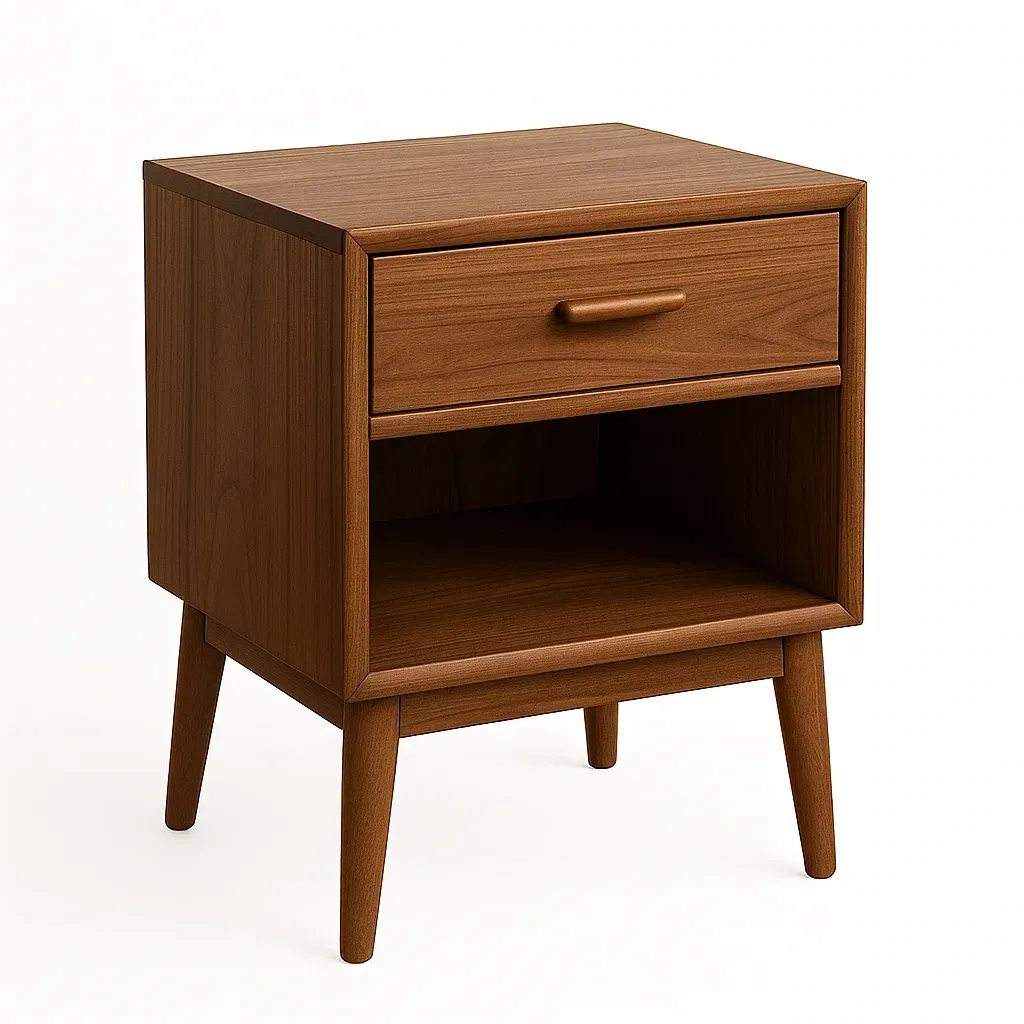 Comodino in legno massello con cassetto e ripiano marrone