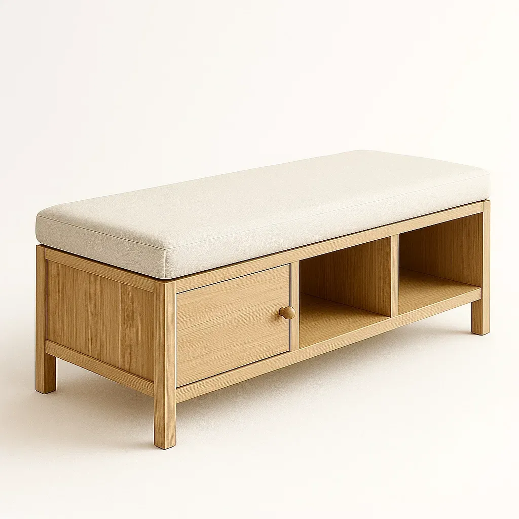 Panca da ingresso in legno con cuscino in poliestere, 100 × 40 × 45 cm