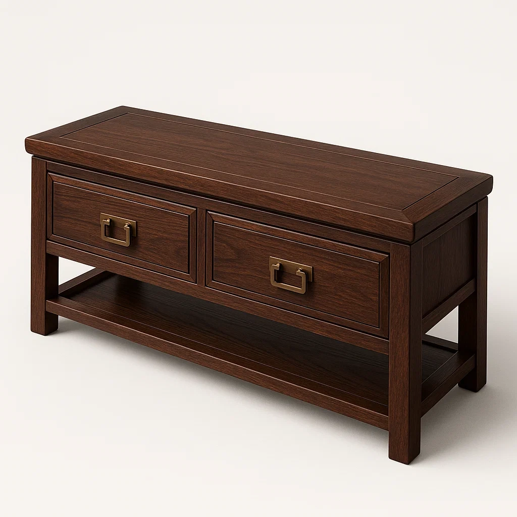 Panca da ingresso in legno con due cassetti