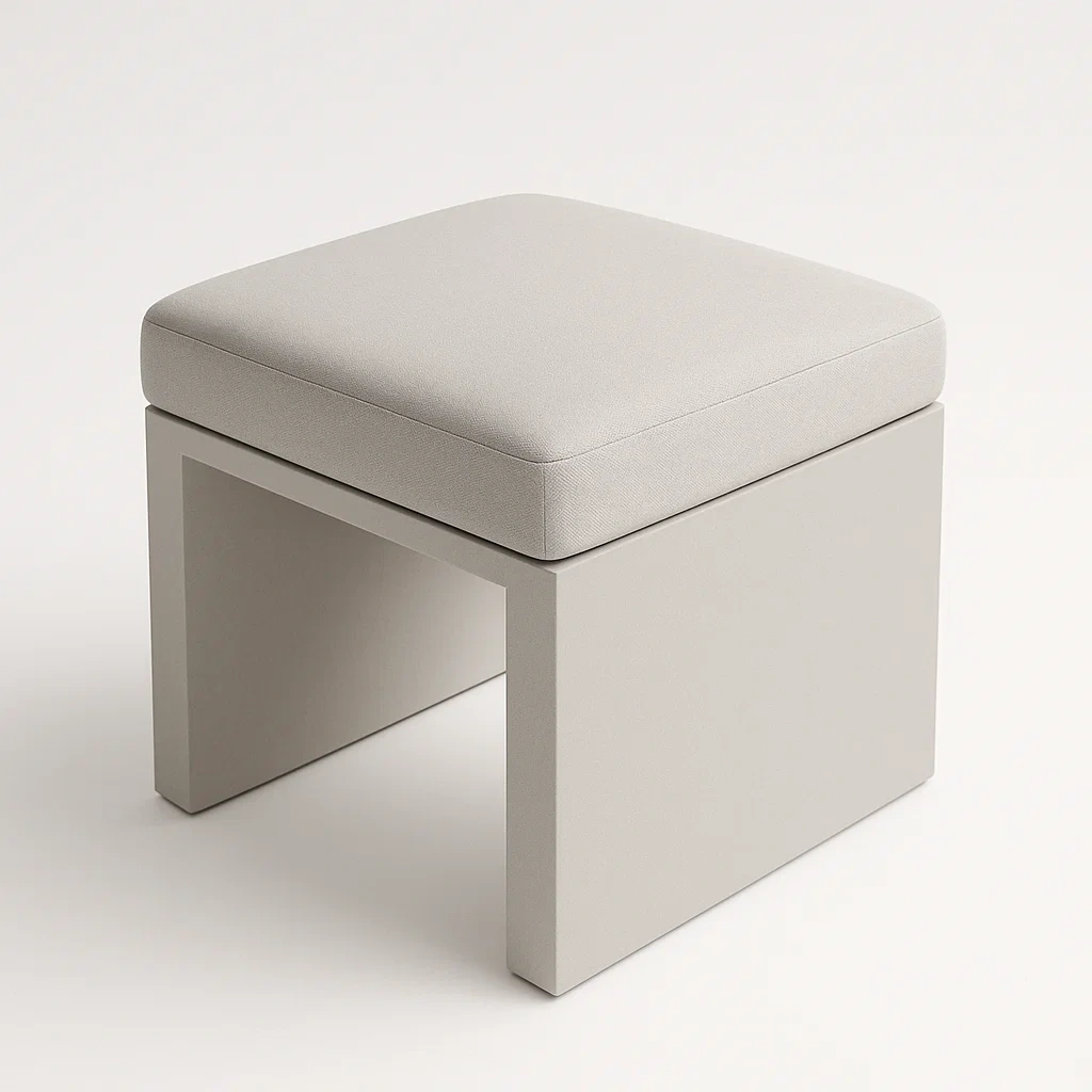 Sgabello quadrato con seduta in poliestere grigio, 40 × 40 × 45 cm