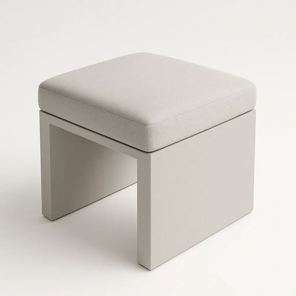 Sgabello quadrato con seduta in poliestere grigio, 40 × 40 × 45 cm