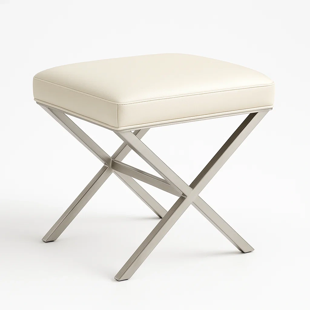 Sgabello in acciaio inossidabile e ecopelle crema, 46 × 46 × 46 cm