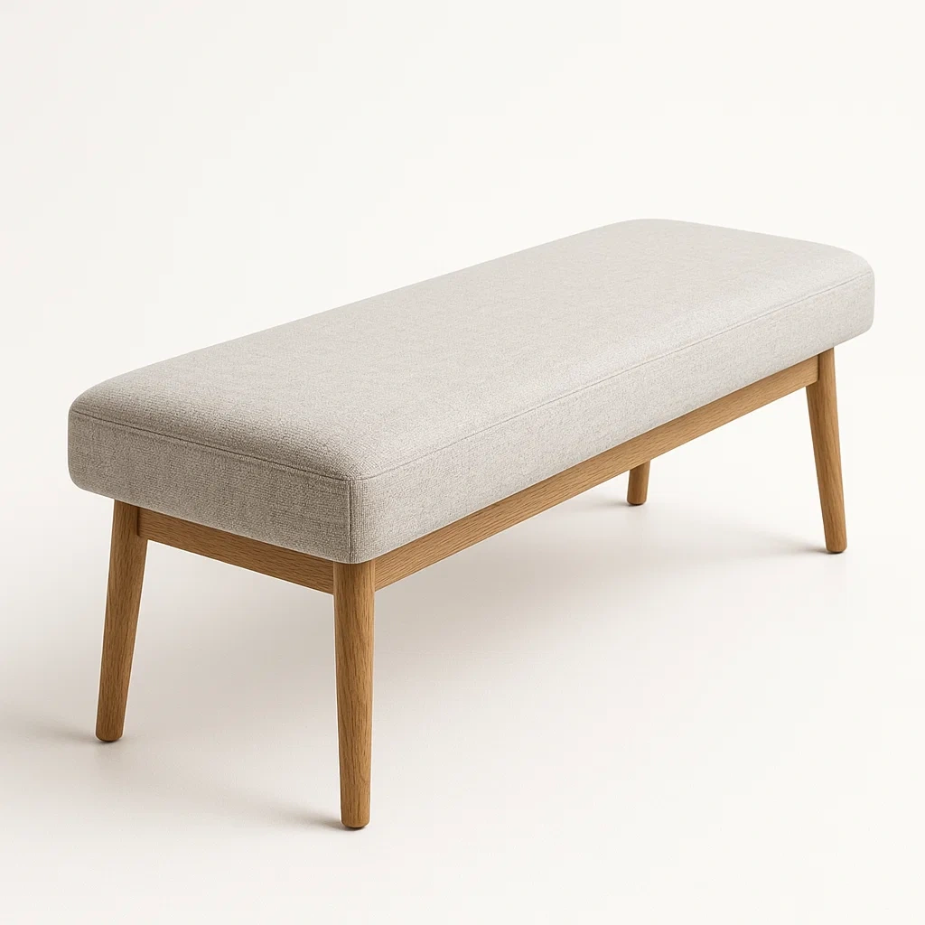 Sedile camera da letto in legno e tessuto grigio chiaro 115×40×45 cm