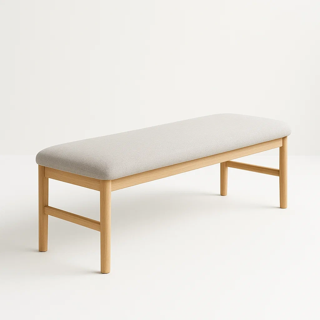 Sedile camera da letto in legno e tessuto grigio chiaro 120×40×45 cm