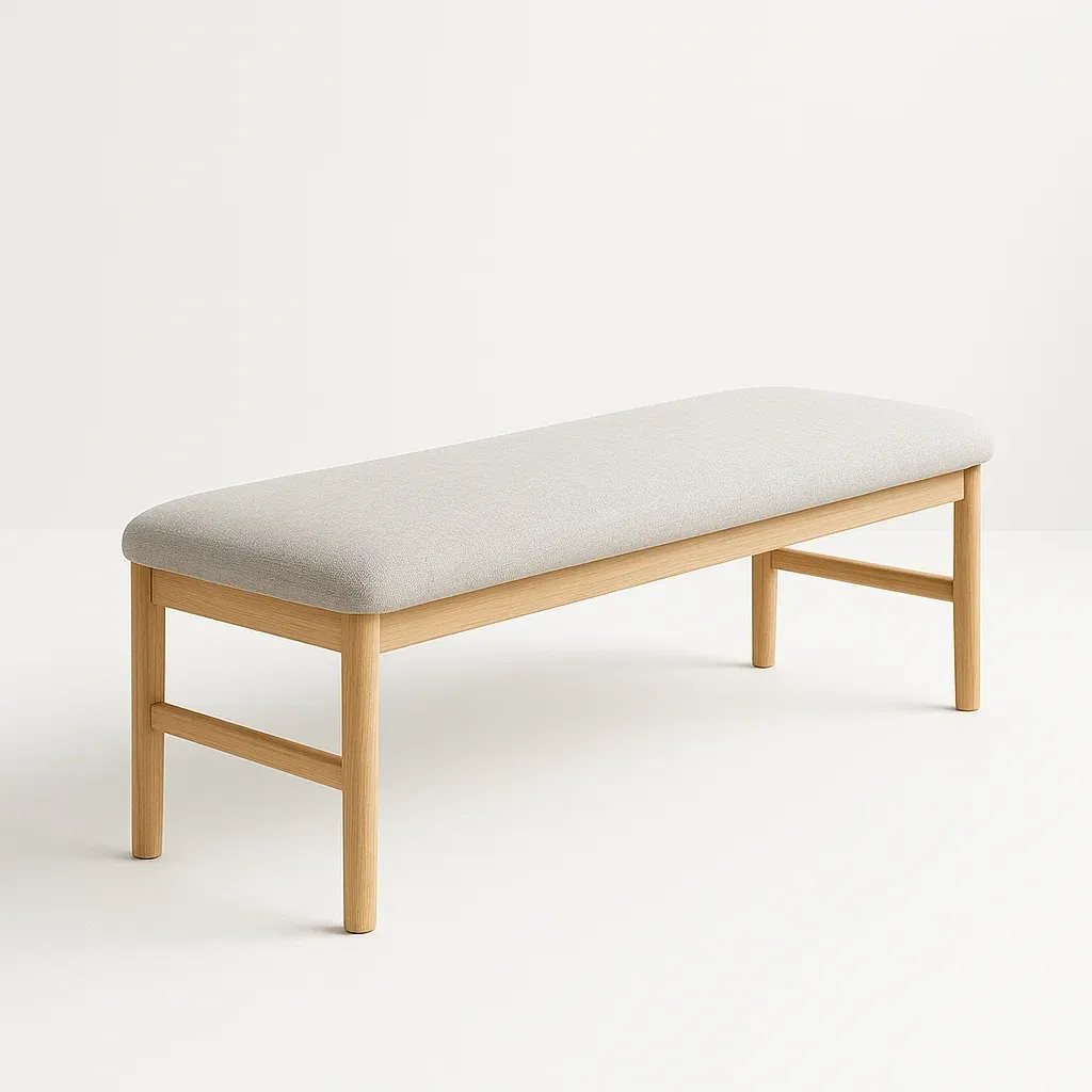 Sedile camera da letto in legno e tessuto grigio chiaro 120×40×45 cm