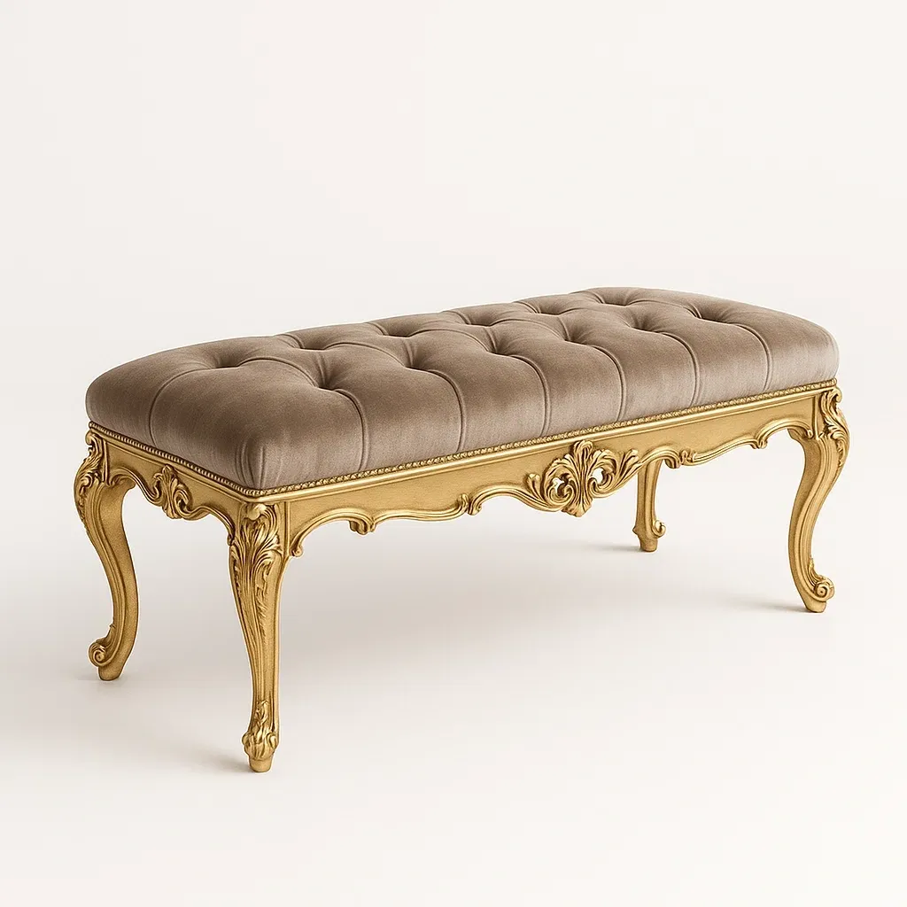 Sedile camera da letto in velluto marrone con gambe in legno dorato