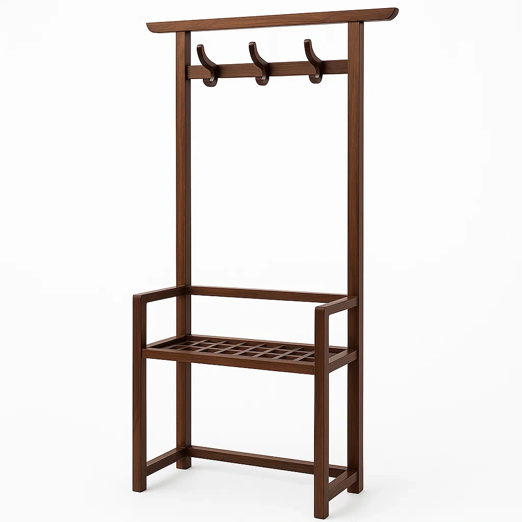 Appendiabiti in legno massello con seduta e ganci