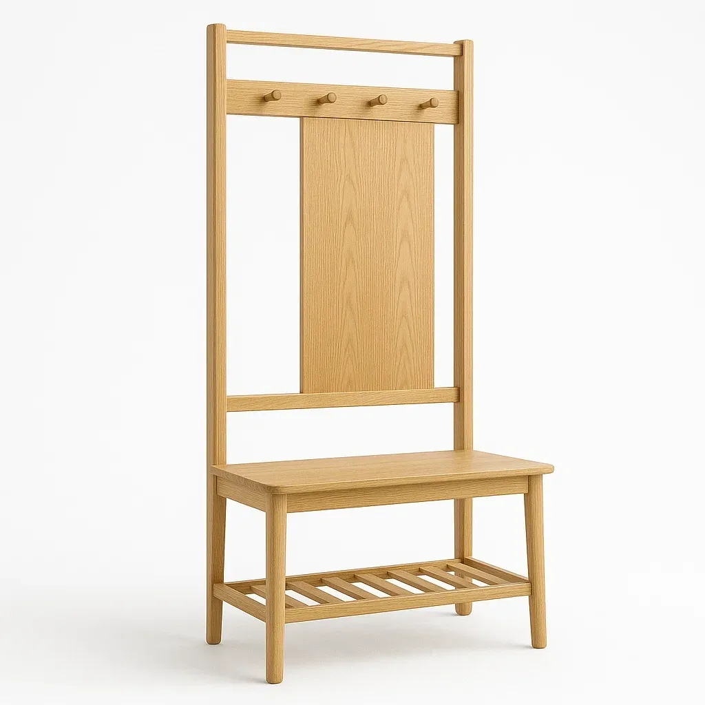 Appendiabiti con panca in legno massello rovere 180×65×36 cm