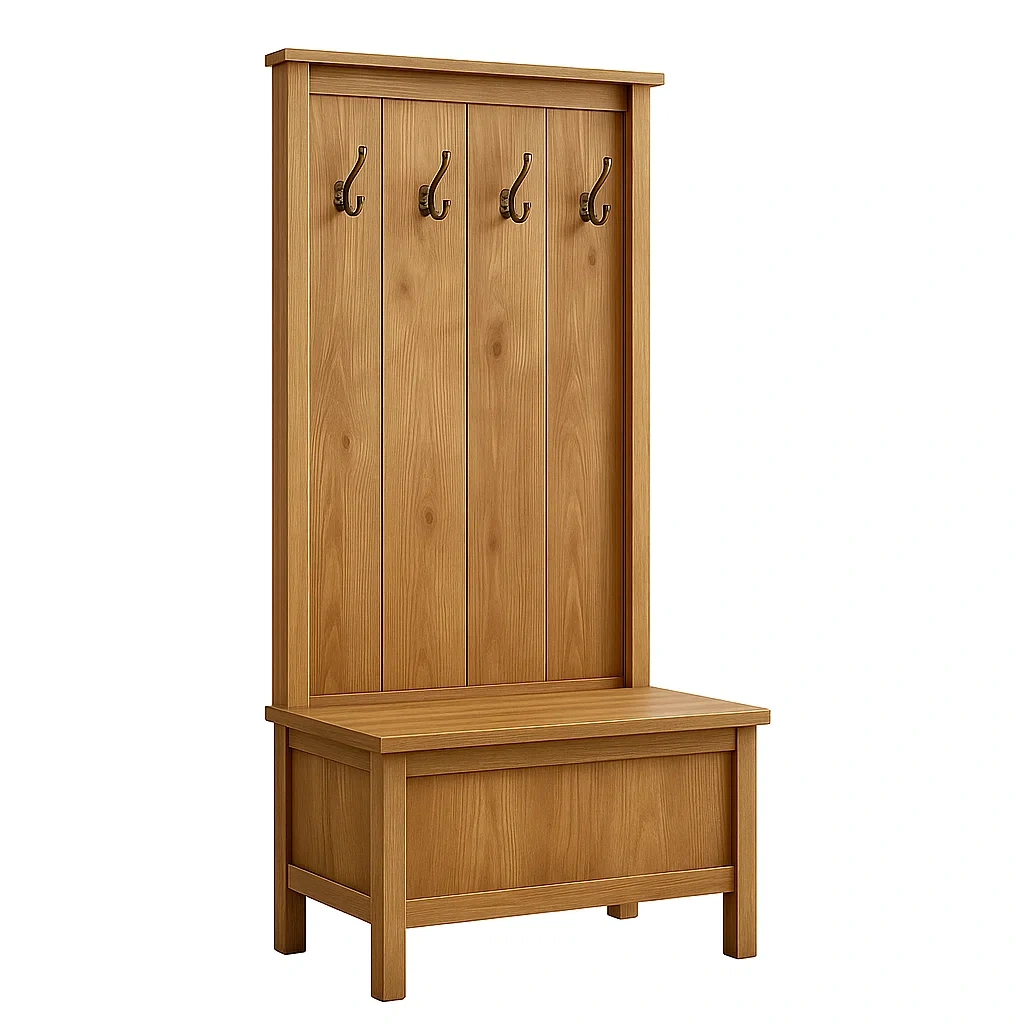 Appendiabiti in legno con panca contenitore e 4 ganci marrone