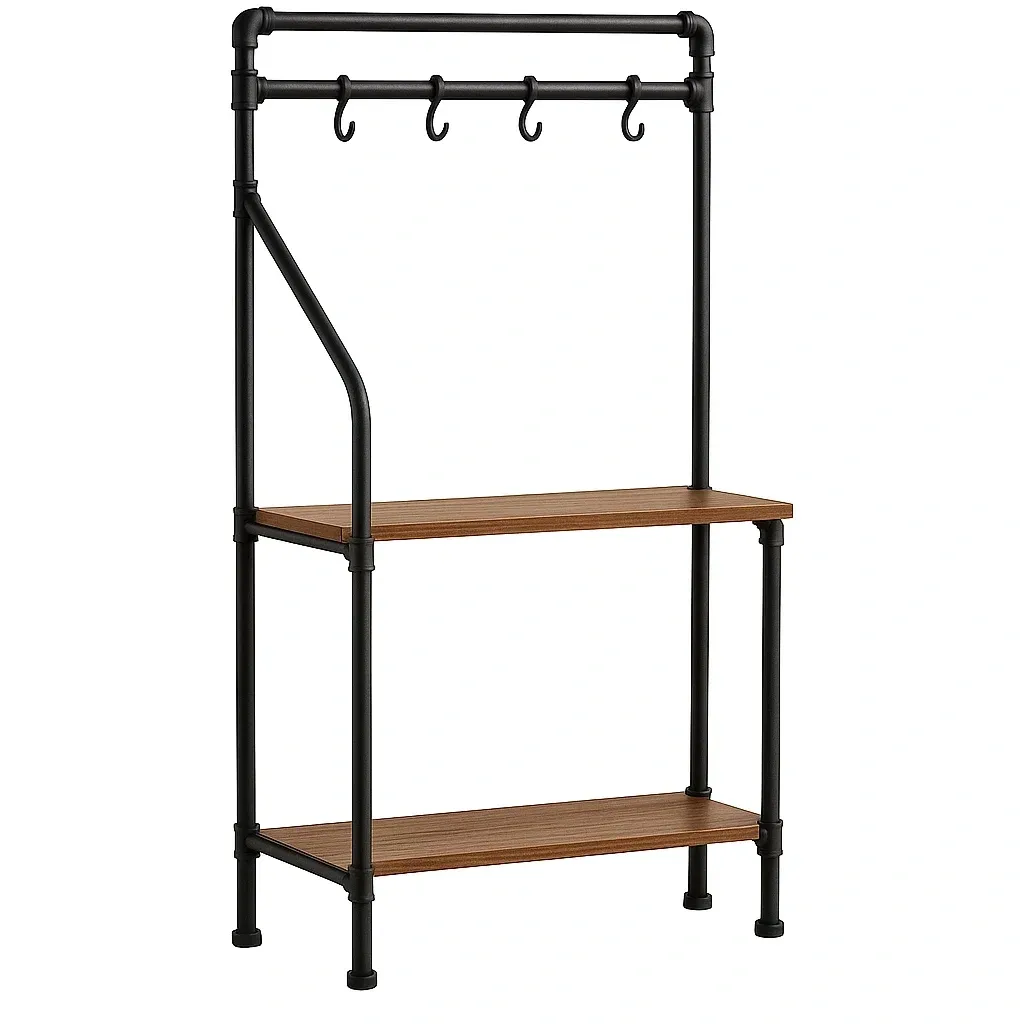 Appendiabiti con mensole in acciaio e legno MDF nero marrone 180×80×40 cm