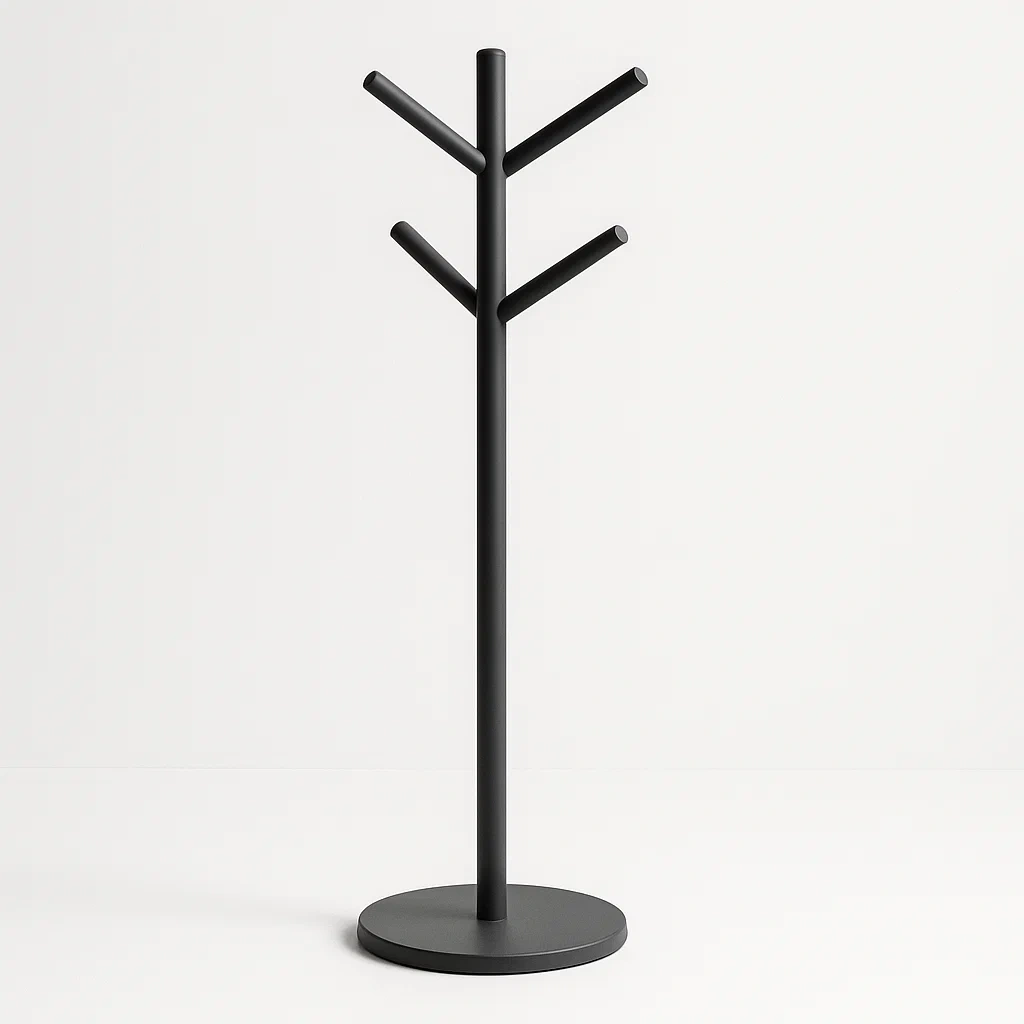 Appendiabiti in metallo nero con base rotonda