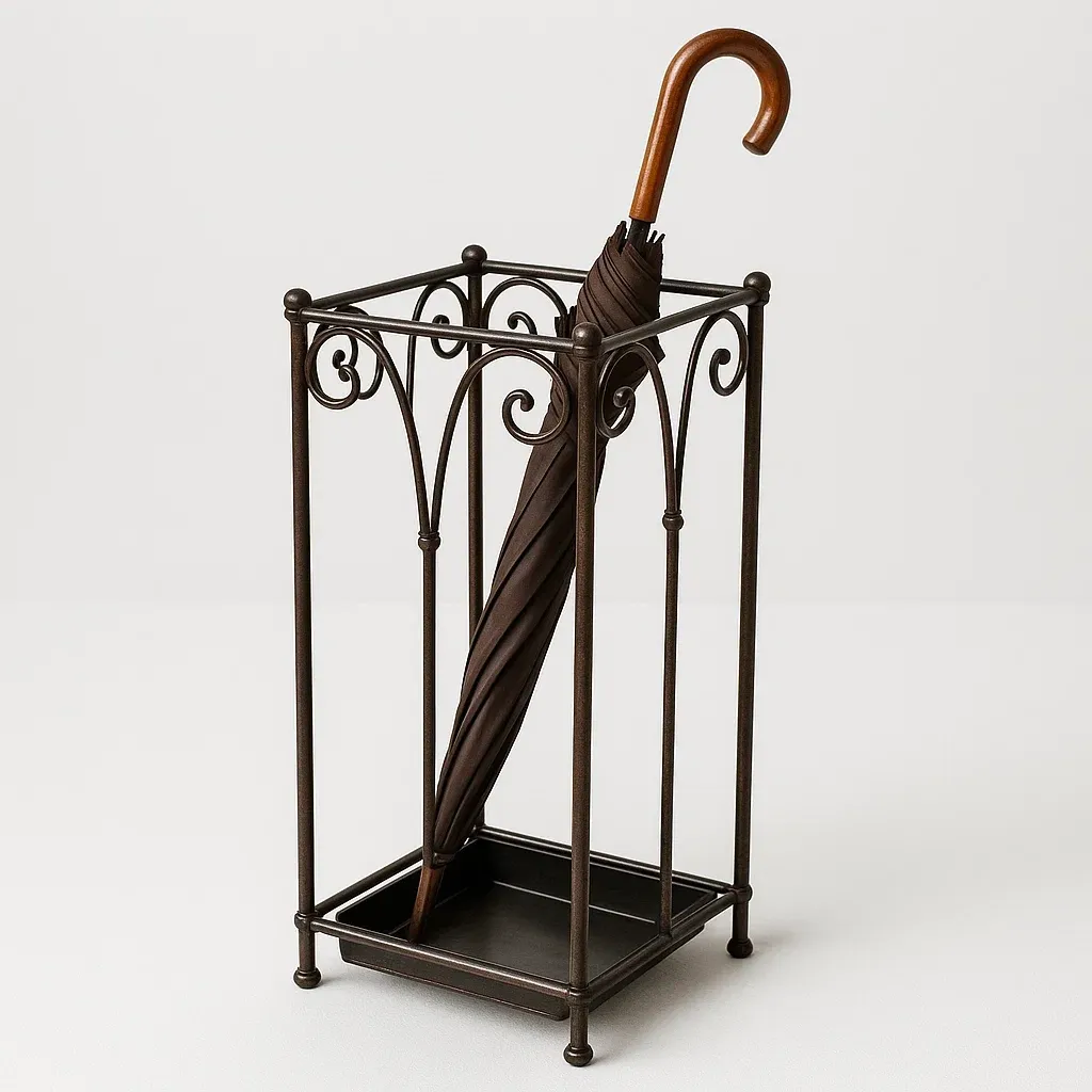 Portaombrelli in metallo marrone scuro quadrato 20×20×50 cm