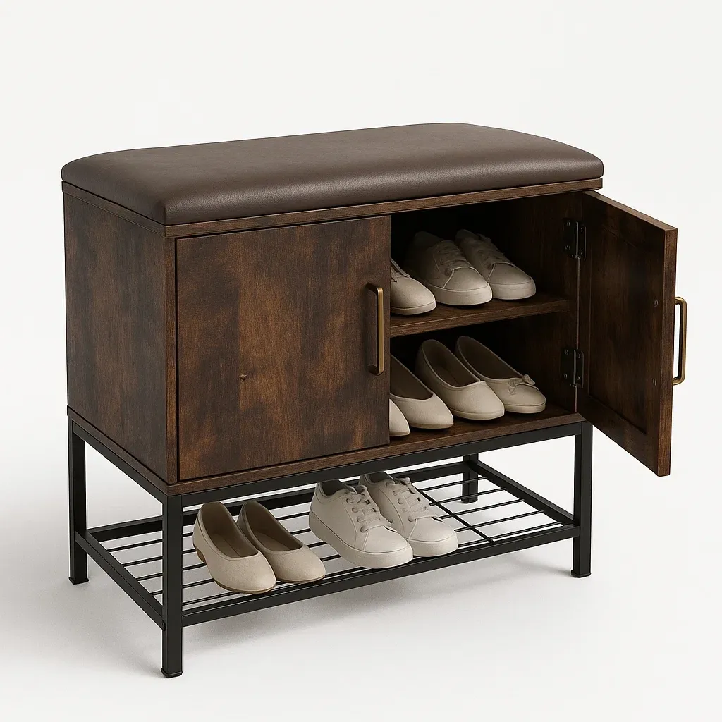 Scarpiera in legno e metallo marrone 60×30×45 cm