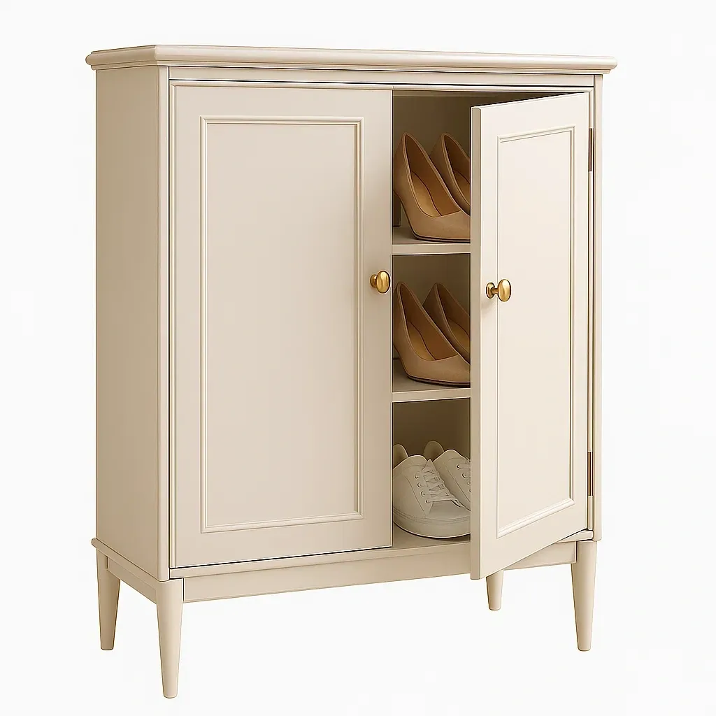 Armadio scarpe in legno massiccio beige con ante a battente 80×35×105 cm