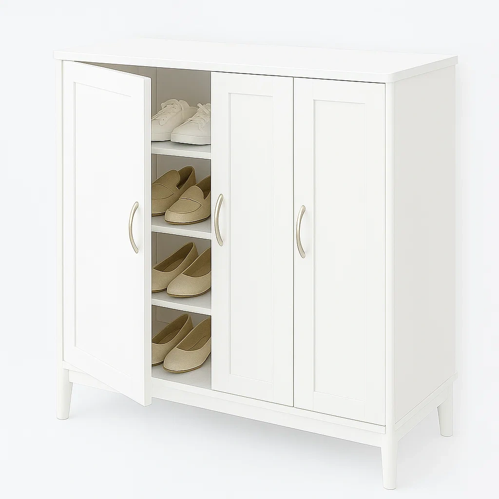 Armadio scarpe in legno MDF bianco con ripiani regolabili