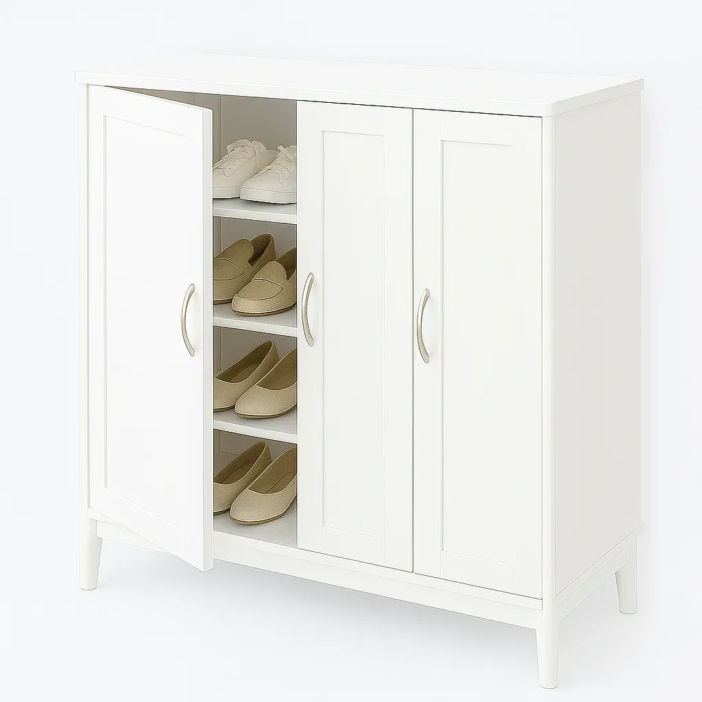 Armadio scarpe in legno MDF bianco con ripiani regolabili