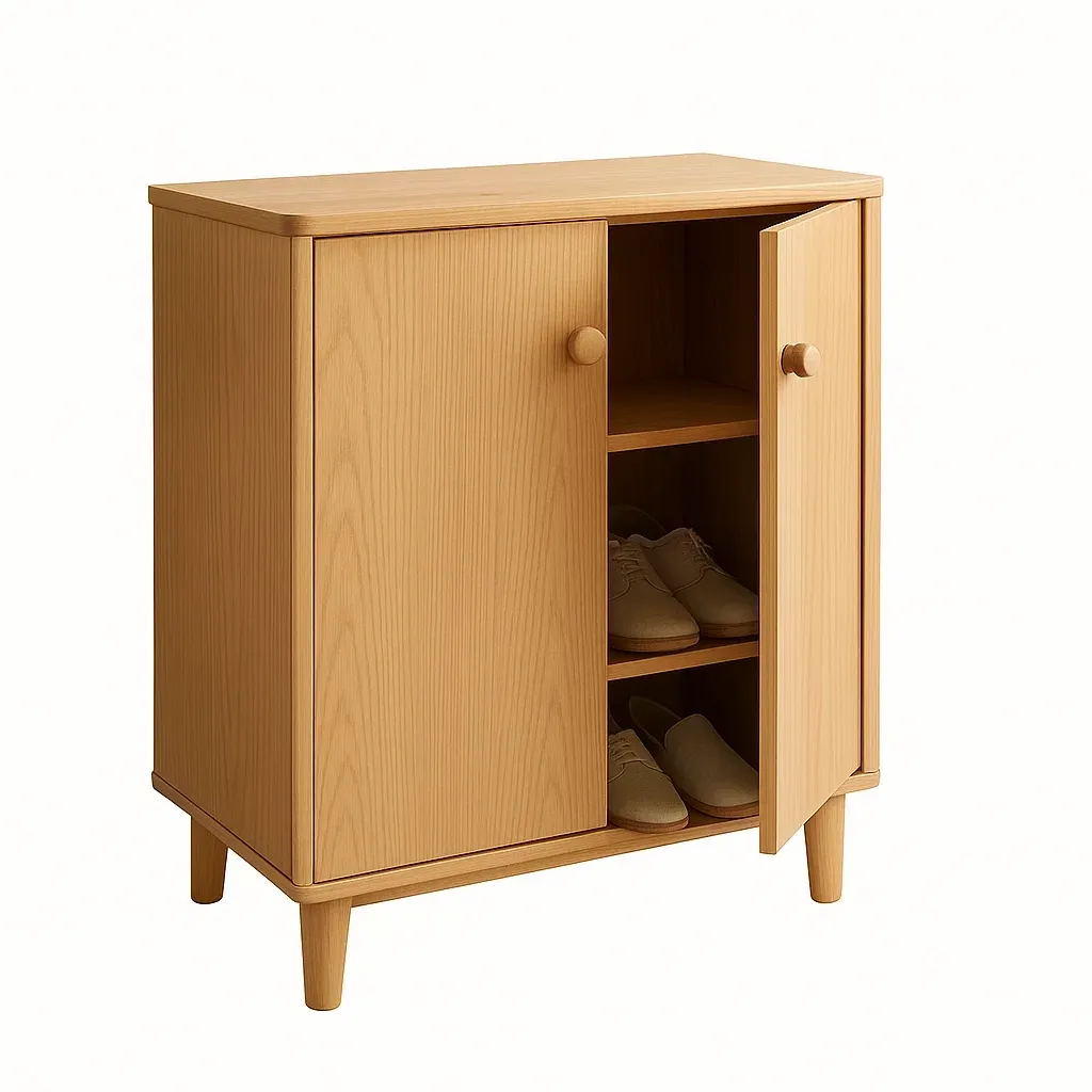 Armadio scarpe in legno massello chiaro con due ante 60×30×80 cm