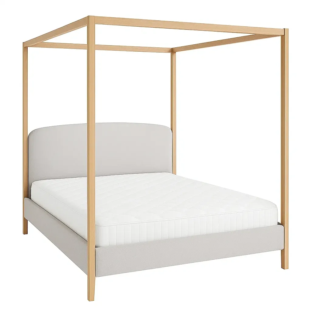 Letto a baldacchino in legno e tessuto beige