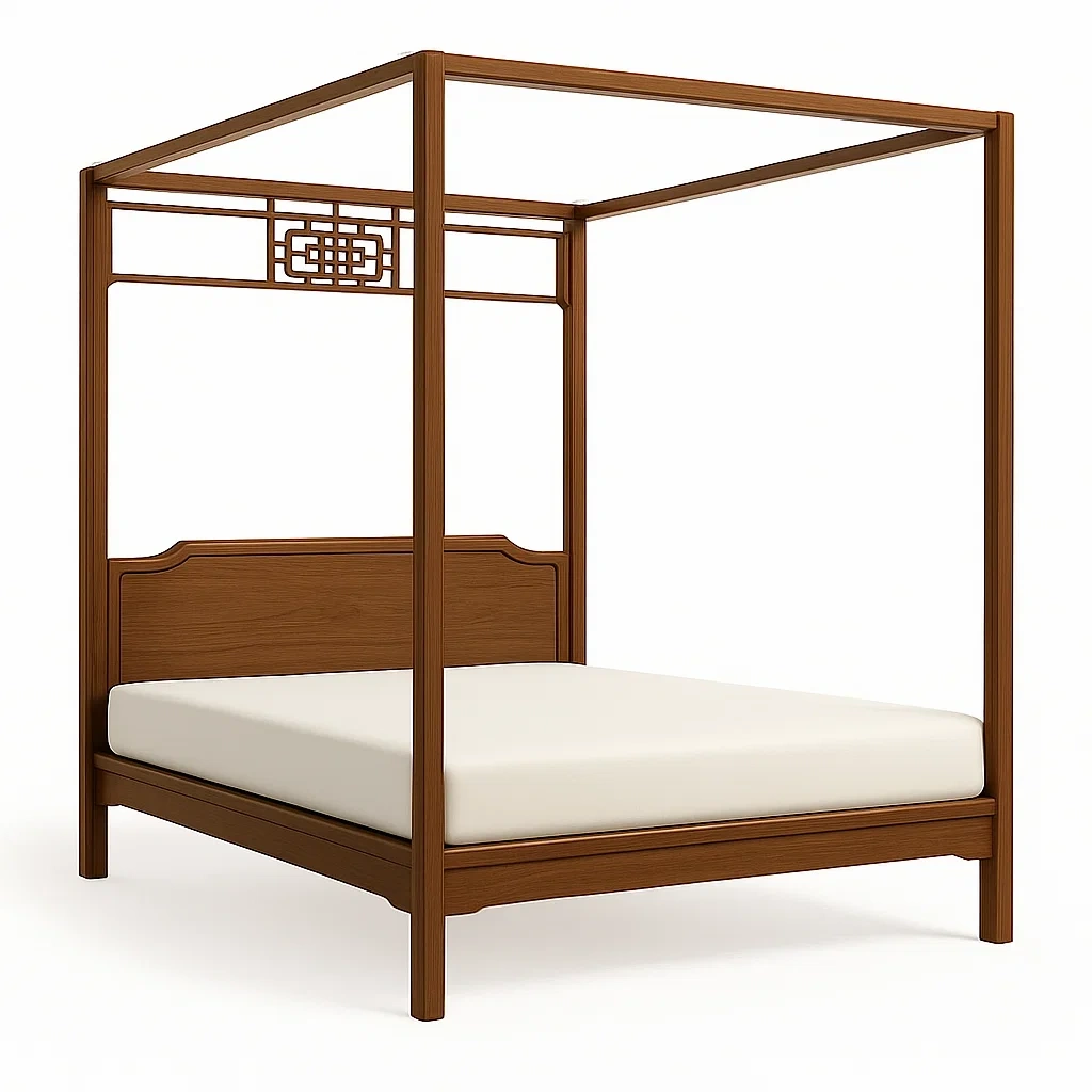 Letto a baldacchino in legno massello finitura noce 200×160×200 cm