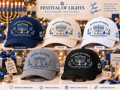 Festival of Lights Hanukkah Embroidered Cap – Menorah & Star of David Holiday Gift Hat "💵$19.98 Today — Save 56%🔥"
