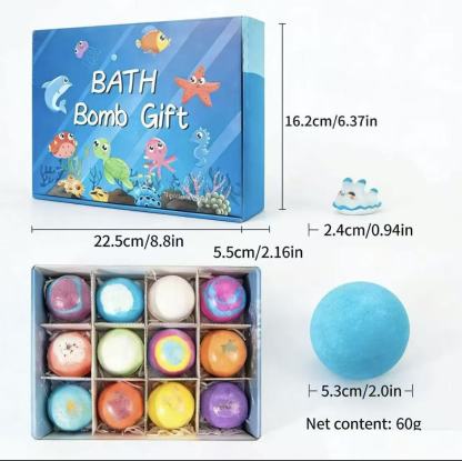 12 Bath Bombs + Surprise Ocean Toys Inside (Gift Box)