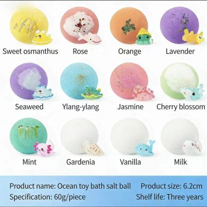 12 Bath Bombs + Surprise Ocean Toys Inside (Gift Box)