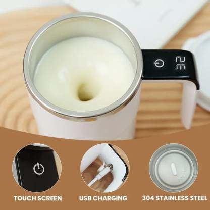 Electric coffee mug with a built-in LCD thermometer, perfect for brewing coffee, milk, cocoa, etc.