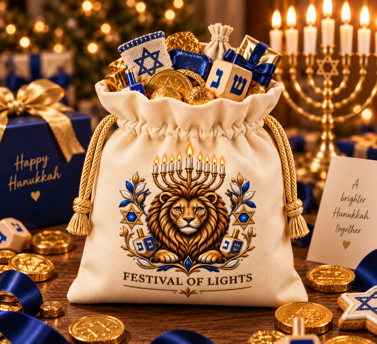 Cream Hanukkah Gift Bag