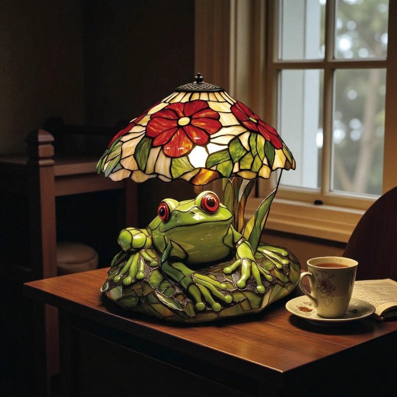 Frog & Flower Stained Lamp