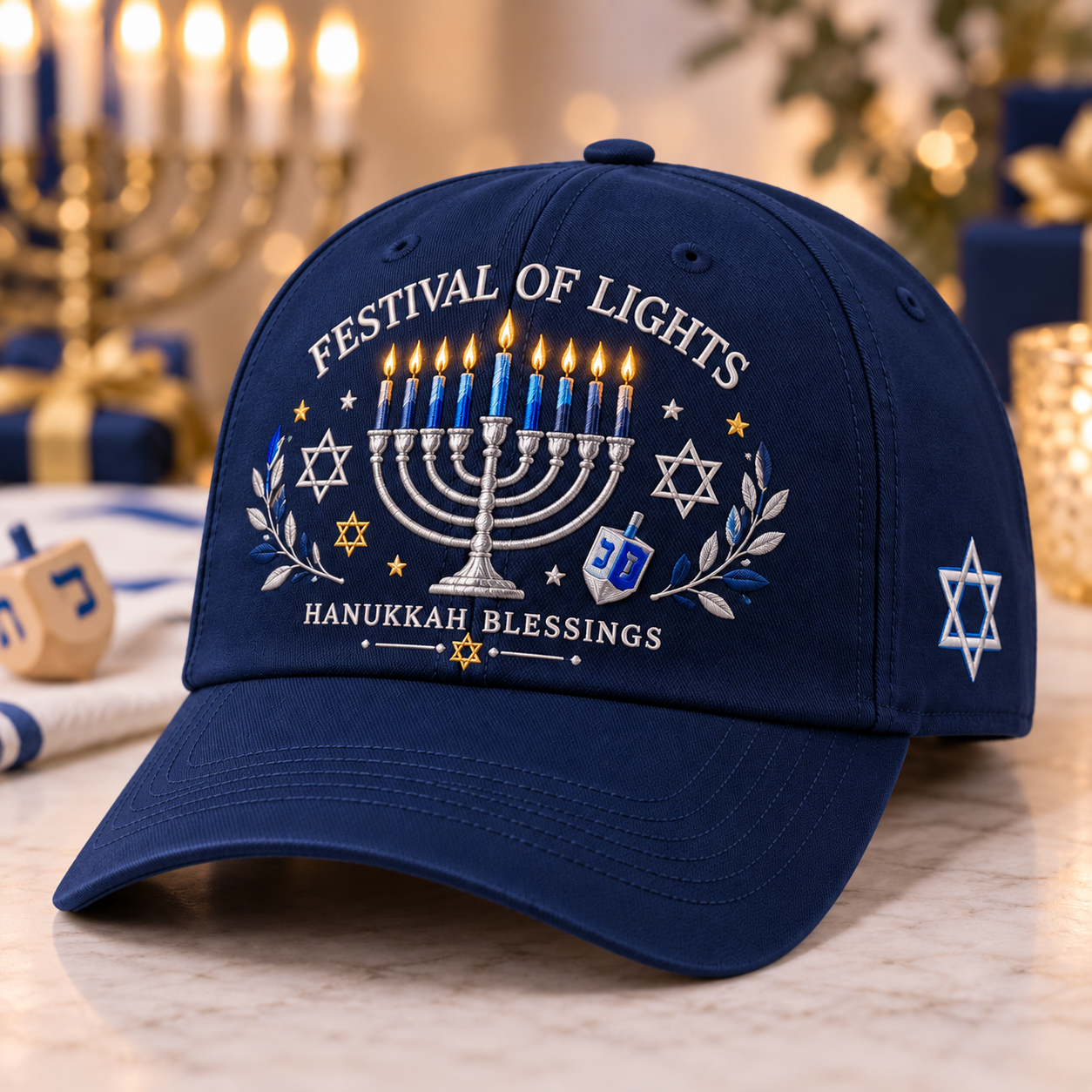 Festival of Lights Hanukkah Embroidered Cap – Menorah & Star of David Holiday Gift Hat "💵$19.98 Today — Save 56%🔥"