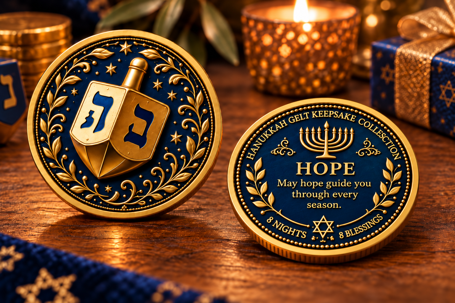 🕎Hanukkah Gelt Keepsake Collection – 8 Nights • 8 Blessings | 8-Piece Commemorative Coin Gift Set