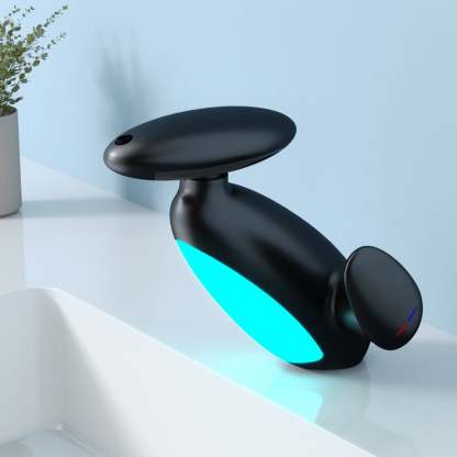 LED Bathroom Faucet with Multicolor Light, 360° Swivel & Pull-Out Spout, 4 Spray Modes