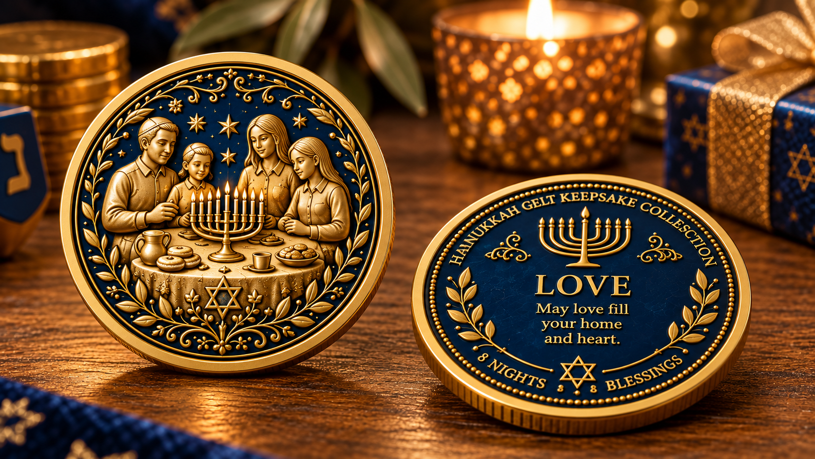 🕎Hanukkah Gelt Keepsake Collection – 8 Nights • 8 Blessings | 8-Piece Commemorative Coin Gift Set