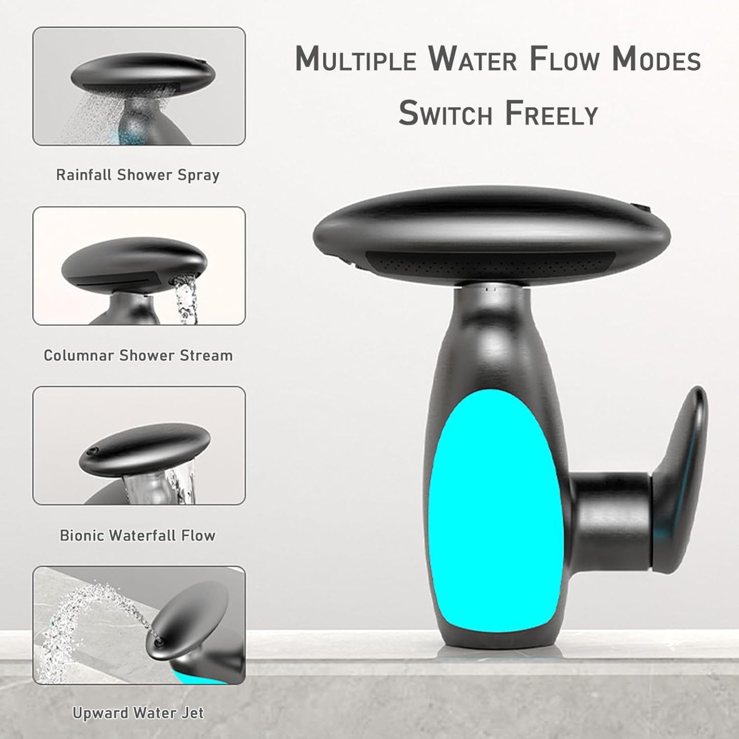 LED Bathroom Faucet with Multicolor Light, 360° Swivel & Pull-Out Spout, 4 Spray Modes