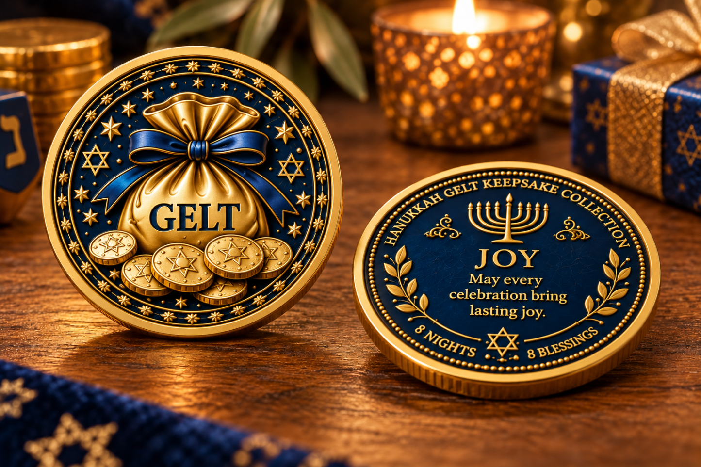 🕎Hanukkah Gelt Keepsake Collection – 8 Nights • 8 Blessings | 8-Piece Commemorative Coin Gift Set