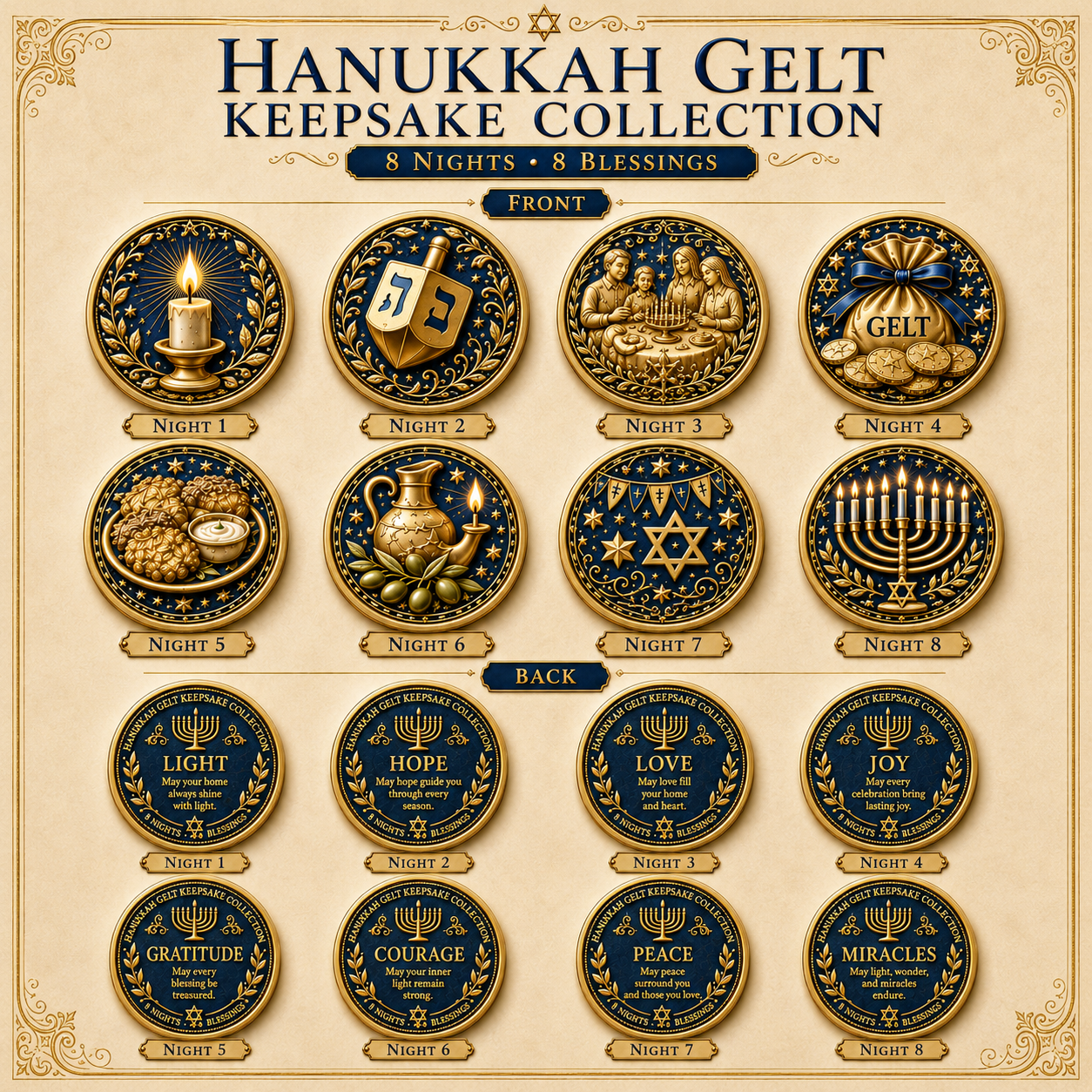 🕎Hanukkah Gelt Keepsake Collection – 8 Nights • 8 Blessings | 8-Piece Commemorative Coin Gift Set
