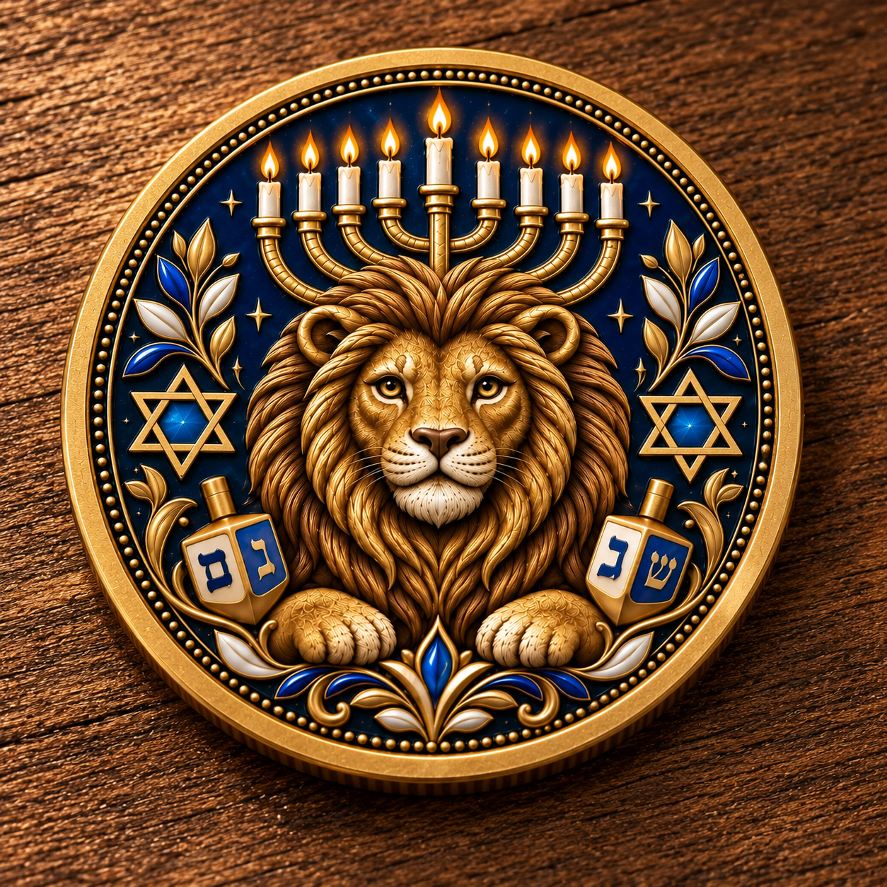 Front of Lion of Judah Hanukkah collector coin