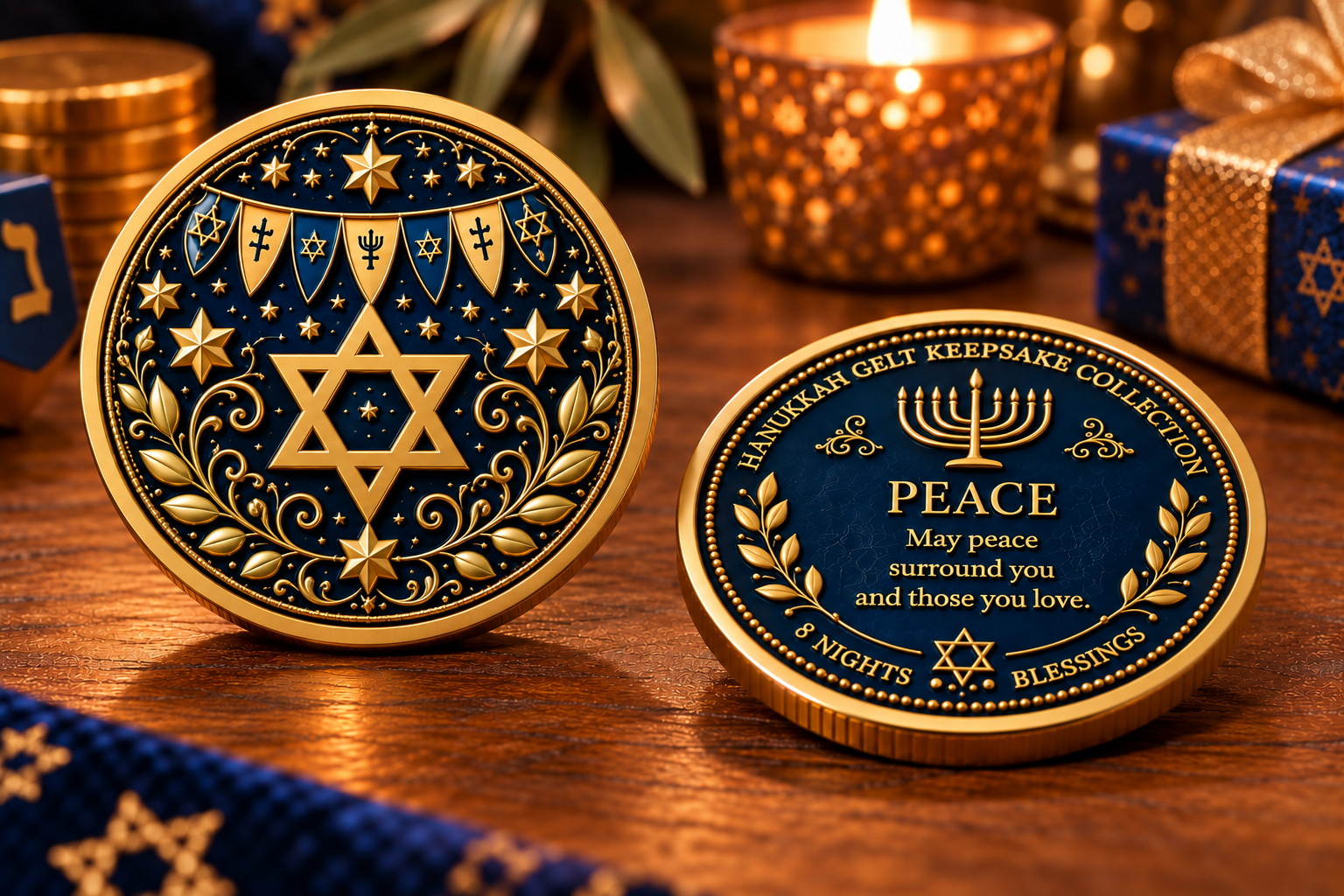 🕎Hanukkah Gelt Keepsake Collection – 8 Nights • 8 Blessings | 8-Piece Commemorative Coin Gift Set