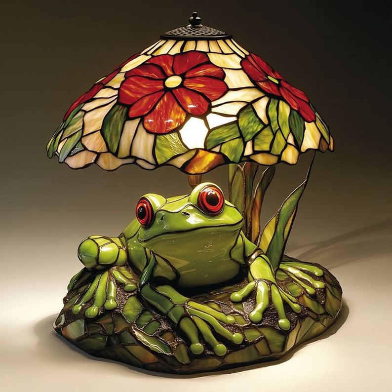 Frog & Flower Stained Lamp