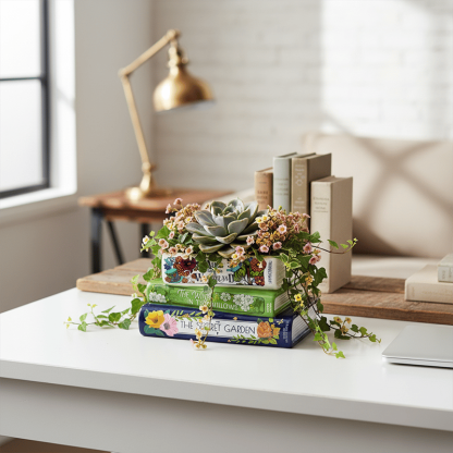 🔥Whimsical Book Stack Planter with Built-In Drainage🪴