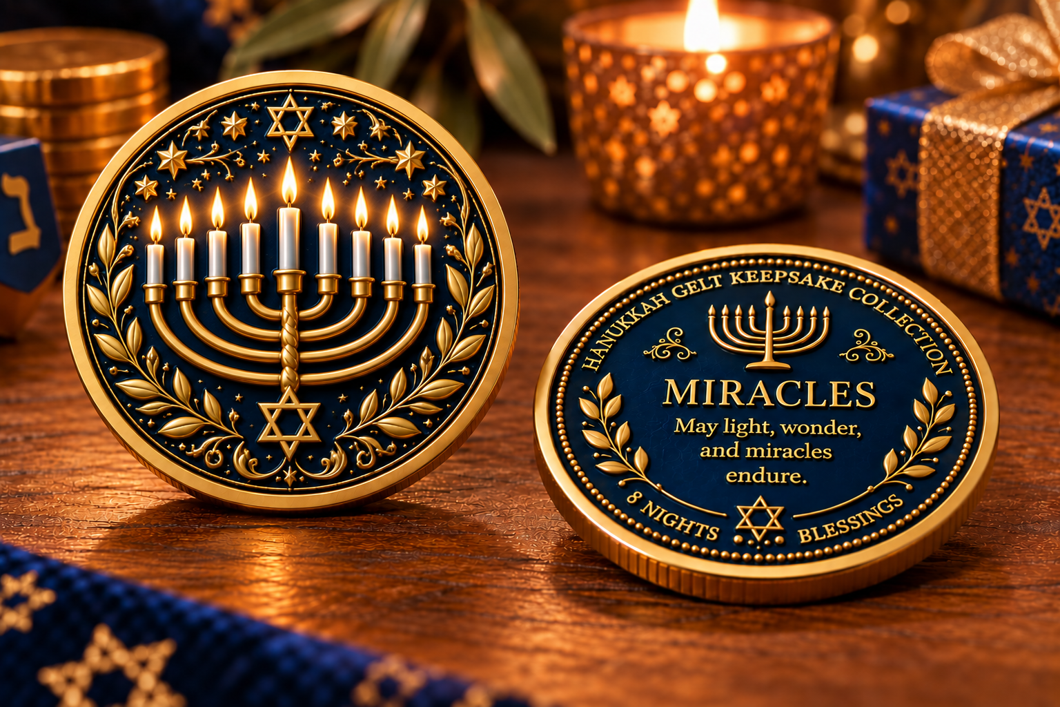 🕎Hanukkah Gelt Keepsake Collection – 8 Nights • 8 Blessings | 8-Piece Commemorative Coin Gift Set